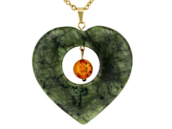 Picture of Connemara Marble and Amber Gold Tone Over Brass Pendant With Chain