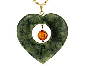 Connemara Marble and Amber Gold Tone Over Brass Pendant With Chain