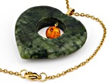 Connemara Marble and Amber Gold Tone Over Brass Pendant With Chain