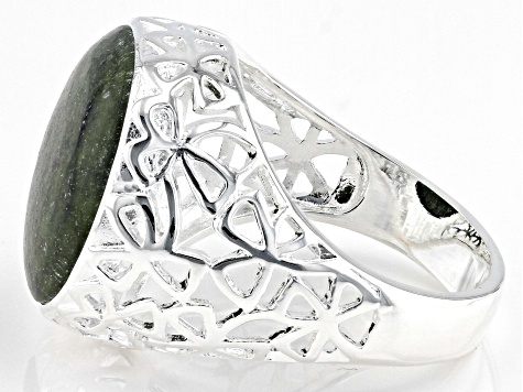 Connemara Marble Silver Tone Shamrock Ring