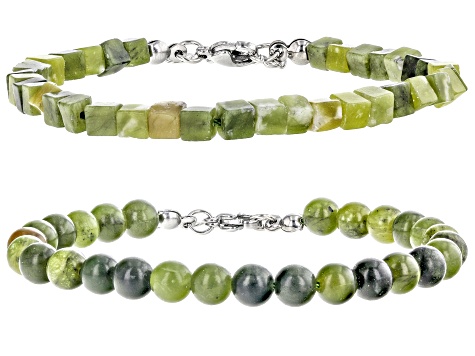 Multi-Shape Connemara Marble Stainless Steel Bracelet Set of 2