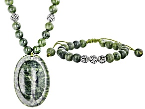 49x35mm Connemara Marble Silver Tone Necklace & Bracelet Set 8.5mm