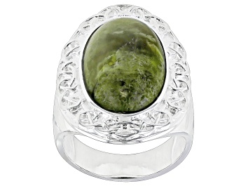 Picture of Oval Connemara Marble Silver Tone Celtic Ring