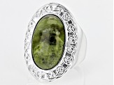 Oval Connemara Marble Silver Tone Celtic Ring