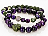 Purple Tigers Eye, Marble, & Purple Cubic Zirconia Gold Tone Set of 2 Bracelets