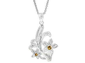 Citrine Silver Tone Pendant With Chain 0.05ctw