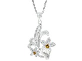 Citrine Silver Tone Pendant With Chain 0.05ctw