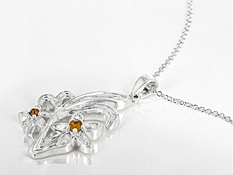 Citrine Silver Tone Pendant With Chain 0.05ctw