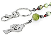 Connemara Marble, Red Crystal, Multi Color Bead Silver Tone Rosary & Key Chain Set