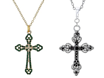 Picture of Multi Color Crystal Set of Two Silver Enhancer and Gold Tone Cross Pendant
