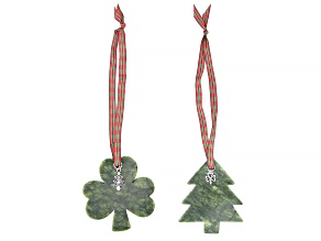 Connemara Marble Christmas Tree & Shamrock Silver Tone Set of 2 Ornaments