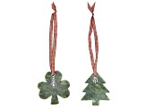 Connemara Marble Christmas Tree & Shamrock Silver Tone Set of 2 Ornaments