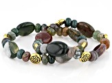 Multi-Color Agate Set of Two Gold Tone Bracelets