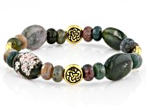 Multi-Color Agate Set of Two Gold Tone Bracelets