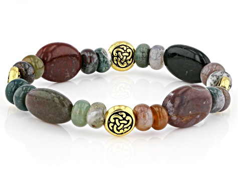 Multi-Color Agate Set of Two Gold Tone Bracelets