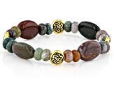 Multi-Color Agate Set of Two Gold Tone Bracelets