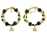Connemara Marble & Green Quartz Gold Tone Set of Two Clover Bracelets