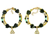 Connemara Marble & Green Quartz Gold Tone Set of Two Shamrock Bracelets