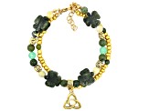 Connemara Marble & Green Quartz Gold Tone Set of Two Shamrock Bracelets