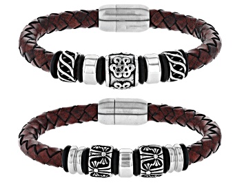 Picture of Stainless Steel Set of 2 Viking Leather Bracelets