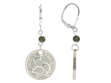 Picture of Thrupenny Bit Coin With Marble Sterling Silver Dangle  Earrings