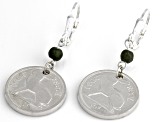 Thrupenny Bit Coin With Marble Sterling Silver Dangle  Earrings