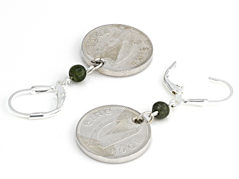 Sterling Silver Thrupenny Bit Coin With Marble Dangle Earrings