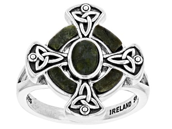 Picture of Connemara Marble Silver Tone Celtic Cross Ring