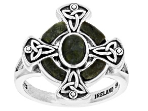 Connemara Marble Silver Tone Celtic Cross Ring