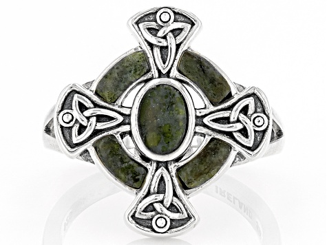 Connemara Marble Silver Tone Celtic Cross Ring