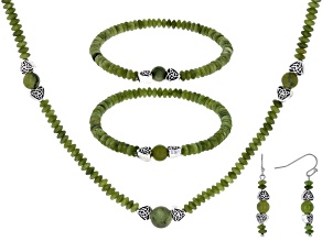 Silver Tone Connemara Marble "Trinity Knot" Necklace, Earring, and Bracelet Set 6-8mm