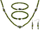Silver Tone Connemara Marble Necklace, Earring, and Bracelet Set