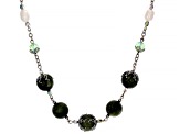 Cultured Fresh Water Pearl, Connemara Marble, & Glass Silver Tone Over Brass Station Necklace