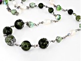 Cultured Fresh Water Pearl, Connemara Marble, & Glass Silver Tone Over Brass Station Necklace
