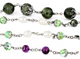 Cultured Fresh Water Pearl, Connemara Marble, & Glass Silver Tone Over Brass Station Necklace