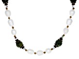Cultured Freshwater Pearl, Marble, & Crystal Antique Tone Necklace