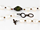 Cultured Freshwater Pearl, Marble, & Crystal Antique Tone Necklace