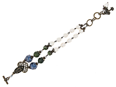Cultured Freshwater Pearl & Connemara Marble Antique Tone Toggle Bracelet