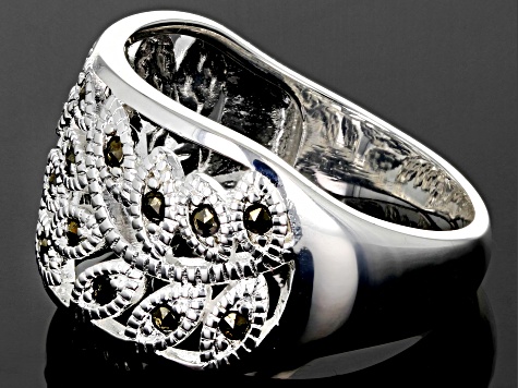 Marcasite Silver Tone Leaf Ring