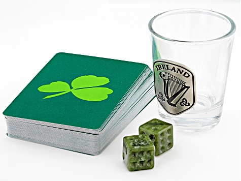 Gift Pack Set of Cards, Connemara Marble Game Dice, & Shot Glass