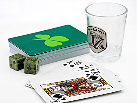 Gift Pack Set of Cards, Connemara Marble Game Dice, & Shot Glass