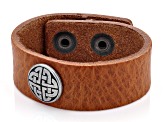 Tan Leather Rhodium Over Brass Celtic Triskele Bracelet