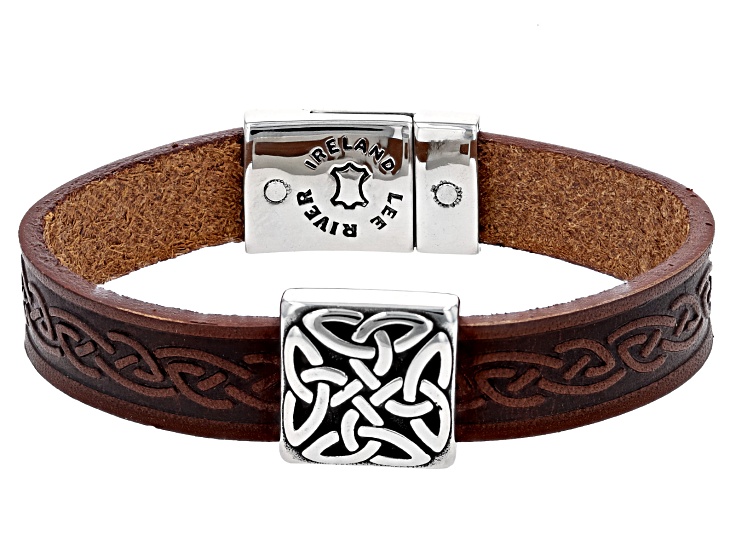 Unisex Dark Brown Silver Magnetic Clasp Leather Bracelet 6.5 / Southwest