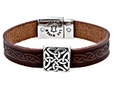 Brown Leather Stainless Steel Trinity Knot Bracelet