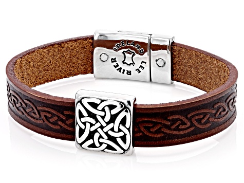 Brown Leather Stainless Steel Trinity Knot Bracelet