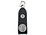 Black Leather Key Fob With Rhodium Over Brass Trinity Knot Charm