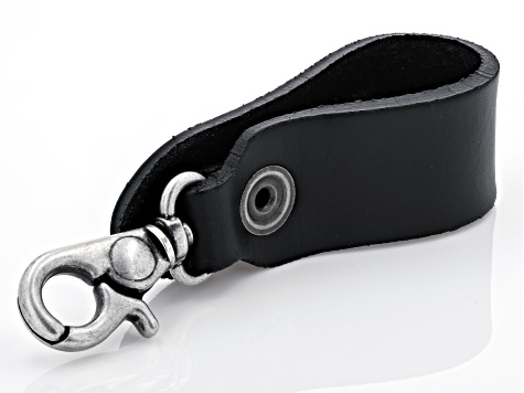 Black Leather Key Fob With Rhodium Over Brass Trinity Knot Charm