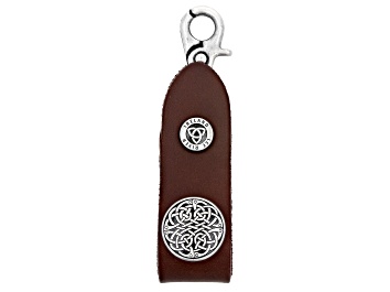 Picture of Brown Leather Key Fob With Rhodium Over Brass Trinity Knot Charm