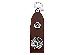 Brown Leather Key Fob With Rhodium Over Brass Trinity Knot Charm