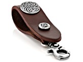 Brown Leather Key Fob With Rhodium Over Brass Trinity Knot Charm